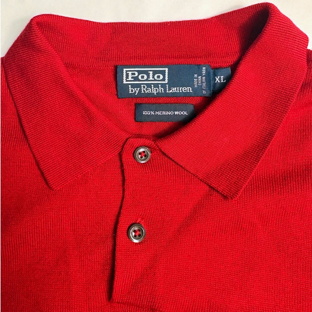 Polo Ralph Lauren Mens XL Red 100% Merino Wool Long Sleeve Polo Sweater Italian